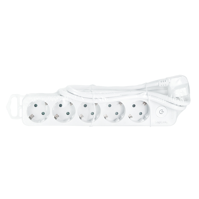 PRELUNGITOR LOGILINK, Schuko x 5, cablu 3G 1.5mm2, 230V/16A, 50 Hz, max. 3600 W, buton intrerupator iluminat, IP20, 1.5m, alb Cod Produs: LPS246 [1]