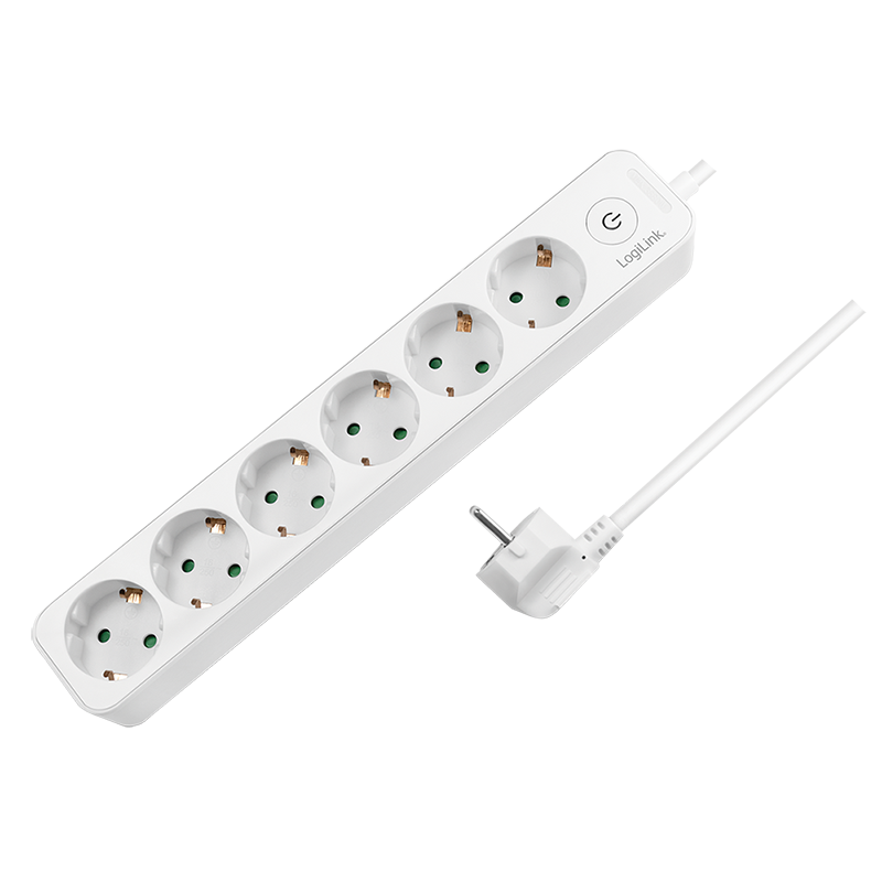 Electronice - PRELUNGITOR LOGILINK, Schuko x 6, cablu 3G 1.5mm2, 230 V/16 A, 50 Hz, max. 3500 W, buton intrerupator iluminat, IP20, 1.5m, alb, Cod Produs: LPS247