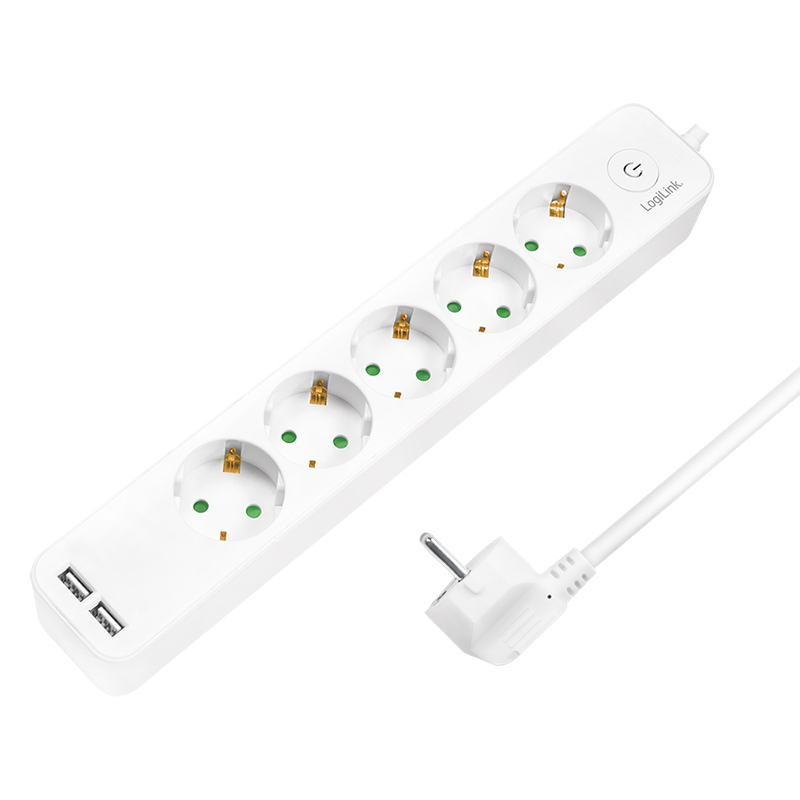 Electronice - PRELUNGITOR LOGILINK, Schuko x 5, USB x 2 5V/2.1A (10.5 W), cablu 3G 1.5mm2, 230 V/16 A, 50 Hz, max. 3600 W, buton intrerupator iluminat, IP20, 1.5m, alb Cod Produs: LPS249U