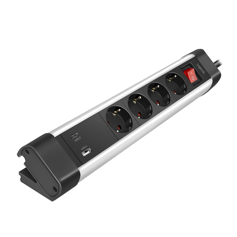 Electronice - PRELUNGITOR LOGILINK, Schuko x 4, conectare prin Schuko (T), ON/OFF, 16 A, 1xUSB-A, 1xUSB-C, cablu 1.5m, protectie IP20, negru-argintiu, Cod Produs: LPS278U