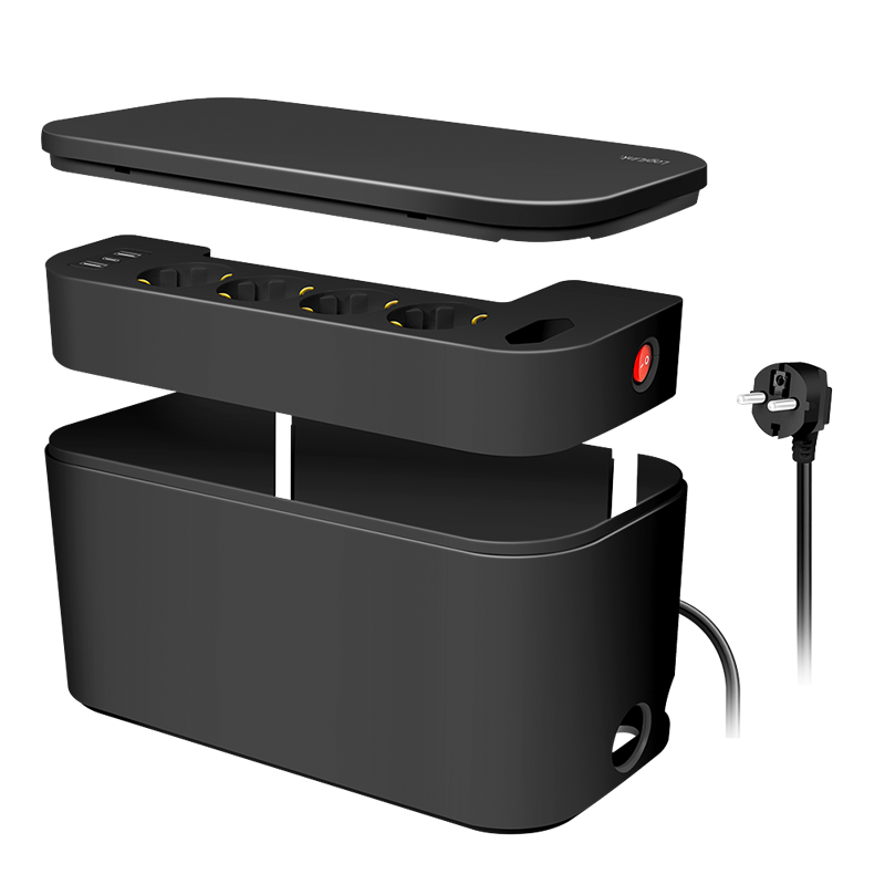 Electronice - PRELUNGITOR LOGILINK, Schuko x 5, conectare prin Schuko (T), cutie management cabluri, 16 A, 2xUSB-A, 1xUSB-C, protectie IP20, negru, Cod Produs: LPS282U