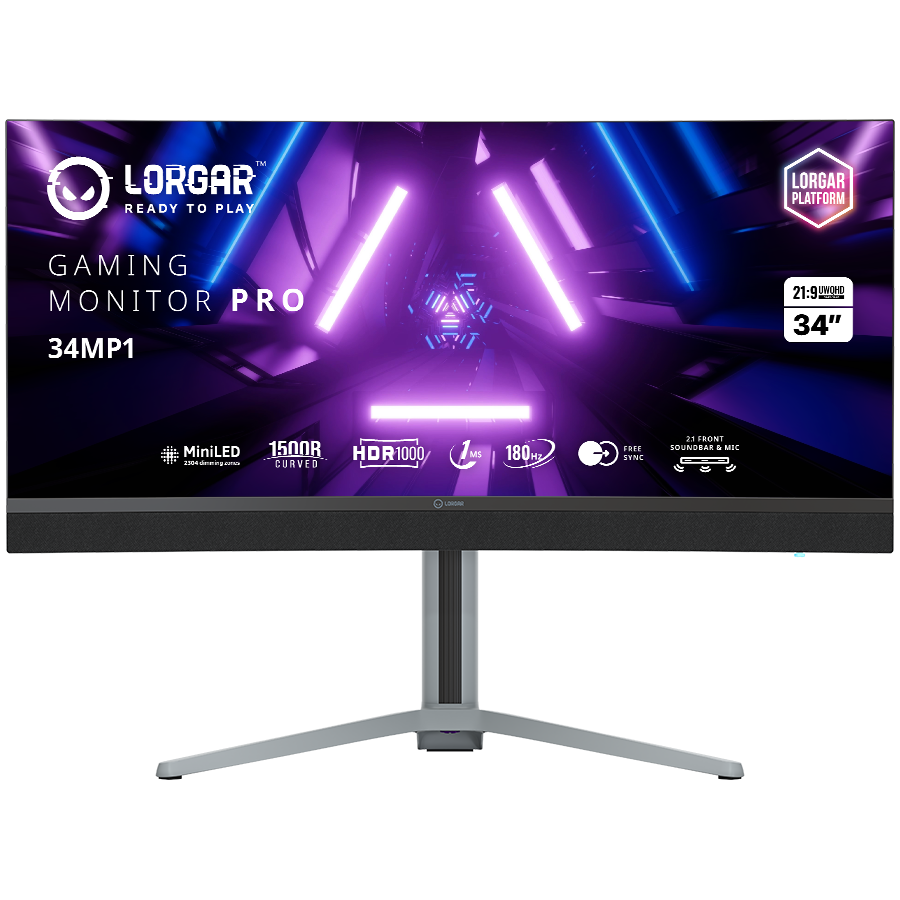 Monitoare - LORGAR 34MP1, UWQHD MiniLED Gaming Monitor Pro, 34 (3440*1440) VA curve monitor, black/milky grey Cod Produs: LRG-34MP1W180C-GY