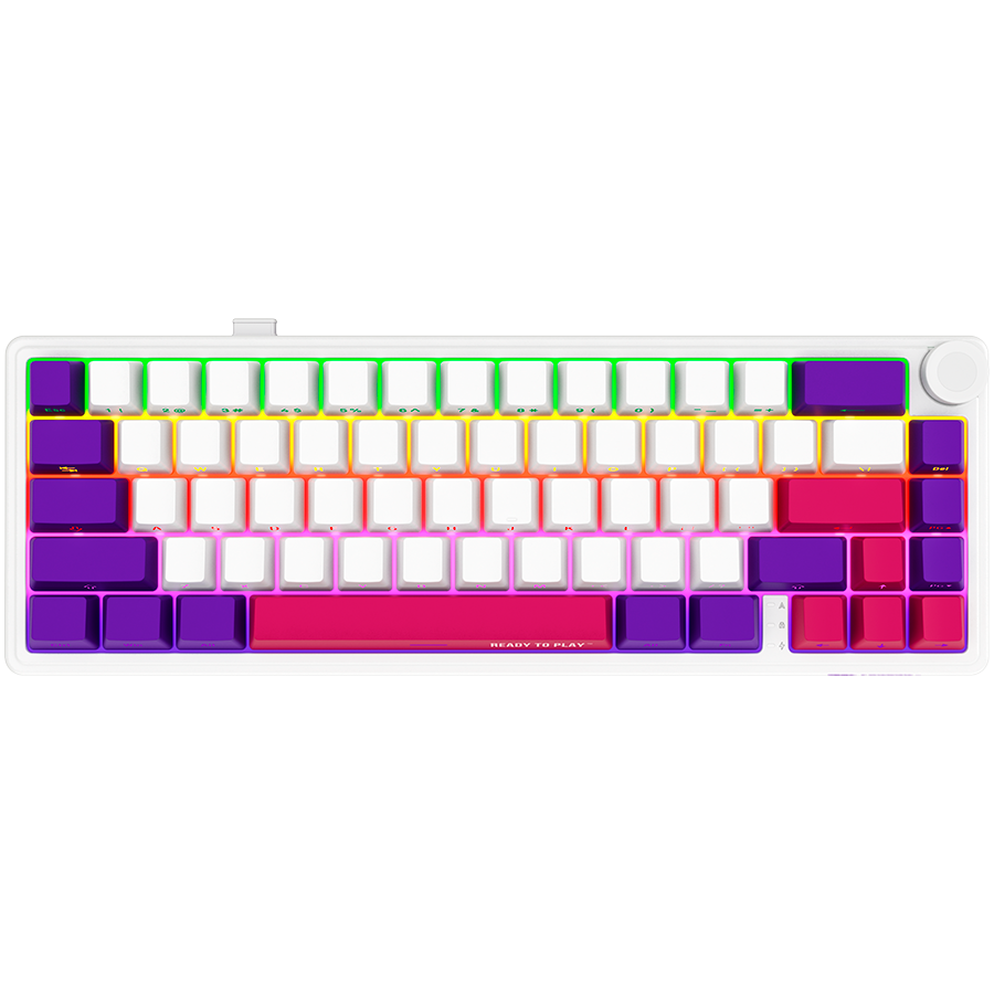 Periferice - Wireless mechanical gaming keyboard Pro, 2.4 GHz, BT, RGB Backlight, 16 modes, 66 keys, 50M presses, multimedia knob, built-in 3750 mAh battery, Hot Swap,cable 2.3m, white red purple Cod Produs: LRG-K