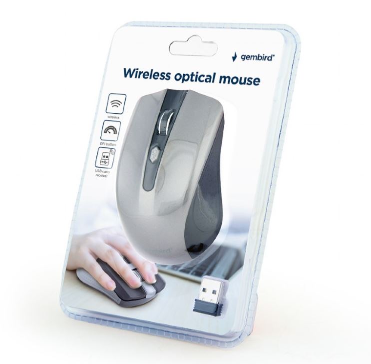 MOUSE GEMBIRD, PC sau NB, wireless, 2.4GHz, optic, 1600 dpi, butoane/scroll 4/1, , negru / gri, Cod Produs: MUSW-4B-04-BG [1]