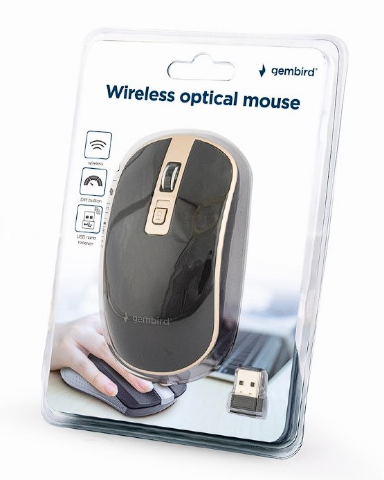 MOUSE GEMBIRD, PC sau NB, wireless, 2.4GHz, optic, 1600 dpi, butoane/scroll 4/1, , negru / auriu, Cod Produs: MUSW-4B-06-BG [1]