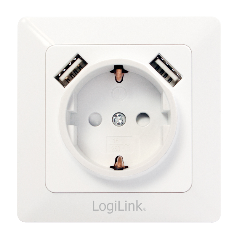 PRIZA LOGILINK, pentru perete, Schuko x 1, USB x2 5V/2.1A , 230V AC, 50 Hz, alb Cod Produs: PA0162 [1]