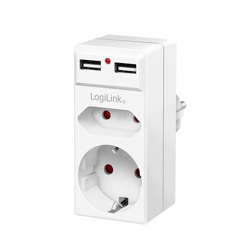 Electronice - PRIZA LOGILINK, Schuko x 1, Euro Socket x 1, USB x 2 5 V/2.1 A, max. 10.5 W, 230 V/16 A, 50 Hz, max. 3680 W, IP20, LED activate, alb Cod Produs: PA0276