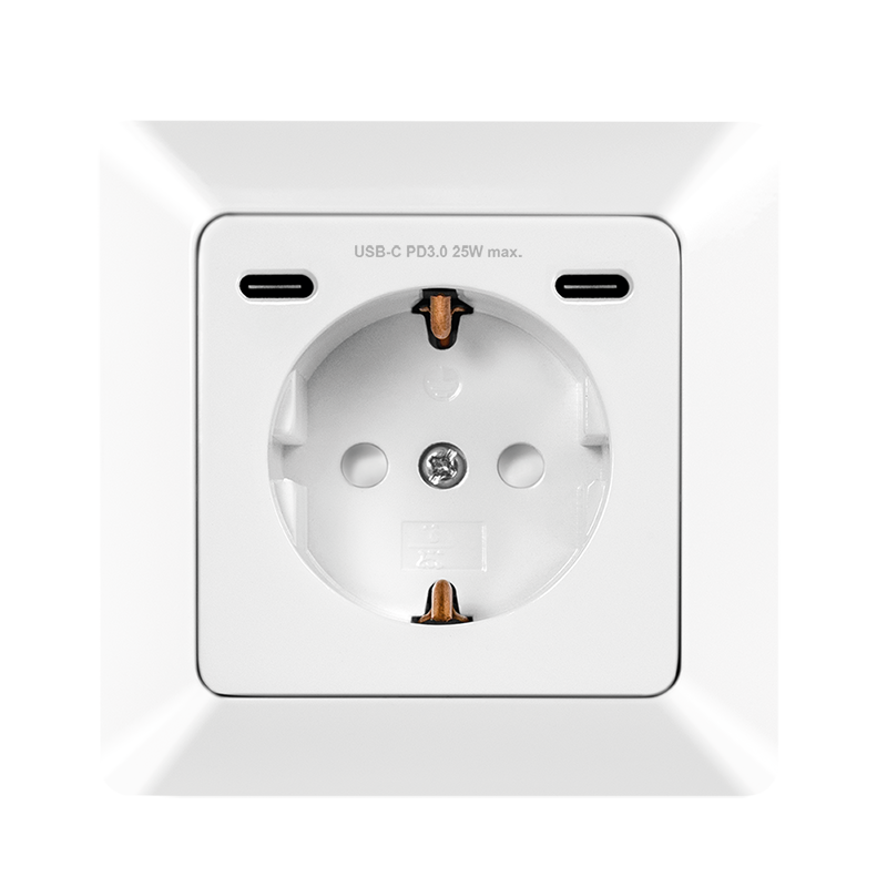 Electronice - PRIZA LOGILINK, pentru perete, Schuko x 1, 2xUSB-C PD 25W , 230V AC, 50 Hz, 16A, protectie IP20, adancime 29.5mm, alb, Cod Produs: PA0331