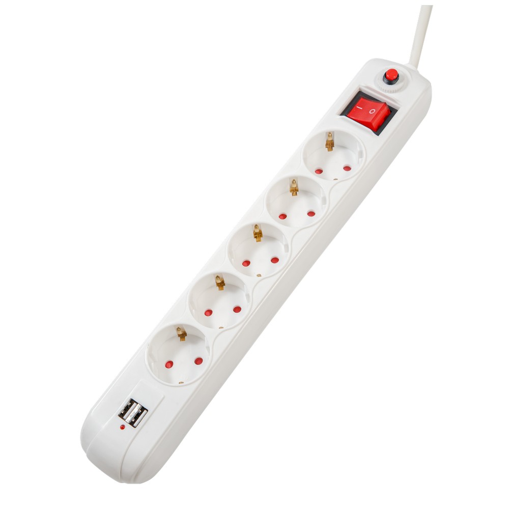 Electronice - PRELUNGITOR SPACER, Schuko x 5, conectare prin Schuko (T), USB x 2, cablu 1.8 m, 16 A, max. 3500W, protectie supratensiune, alb, 45506867 Cod Produs: PP-5-18 USB