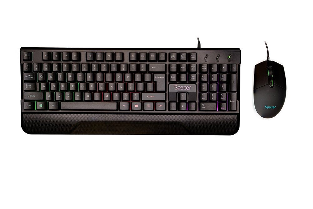 KIT gaming SPACER USB INVICTUS, tastatura RGB rainbow + mouse optic 7 culori, black, Cod Produs: SPGK-INVICTUS [1]
