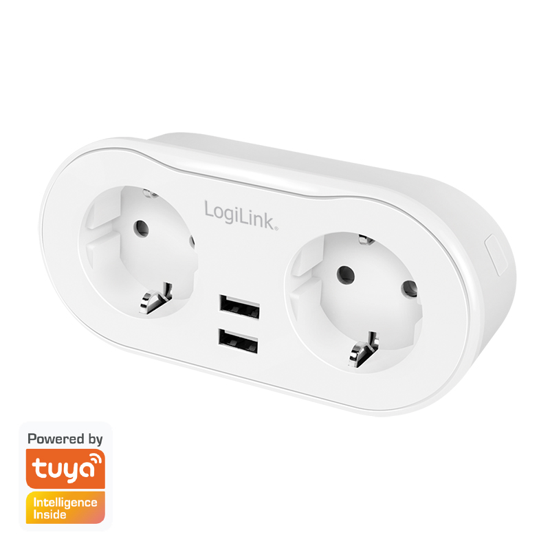 Electronice - PRIZA INTELIGENTA LOGILINK, Wi-Fi Smart,Schuko x 2, USB x 2 5V/2.4A max. 12W,prot. Supracurent / supratensiune,  IP20, compatibil TUYA, Amazon Alexa si Google Home, alb Cod Produs: SH0102