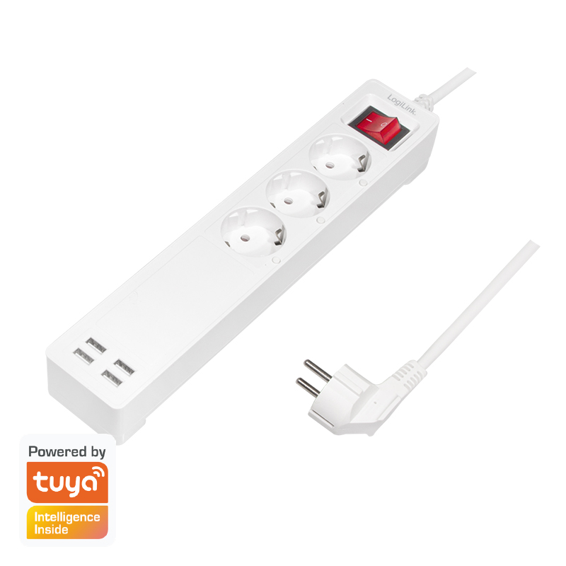 Electronice - PRELUNGITOR LOGILINK, Wi-Fi Smart, Schuko x 3, USB x 4 5V/2.1 A max. 10.5W, prot. Supracurent / supratensiune, IP20, compatibil TUYA, Amazon Alexa si Google Home,  alb, Cod Produs: SH0103