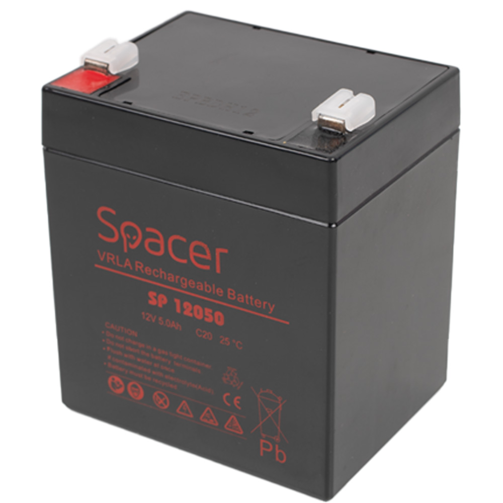 Electronice - ACUMULATOR UPS SPACER 12V /  5Ah, dimensiuni: 90x70x101mm, inaltime+terminal: 107mm, terminal F2(T2), Cod Produs: SP-BAT-12V5AH