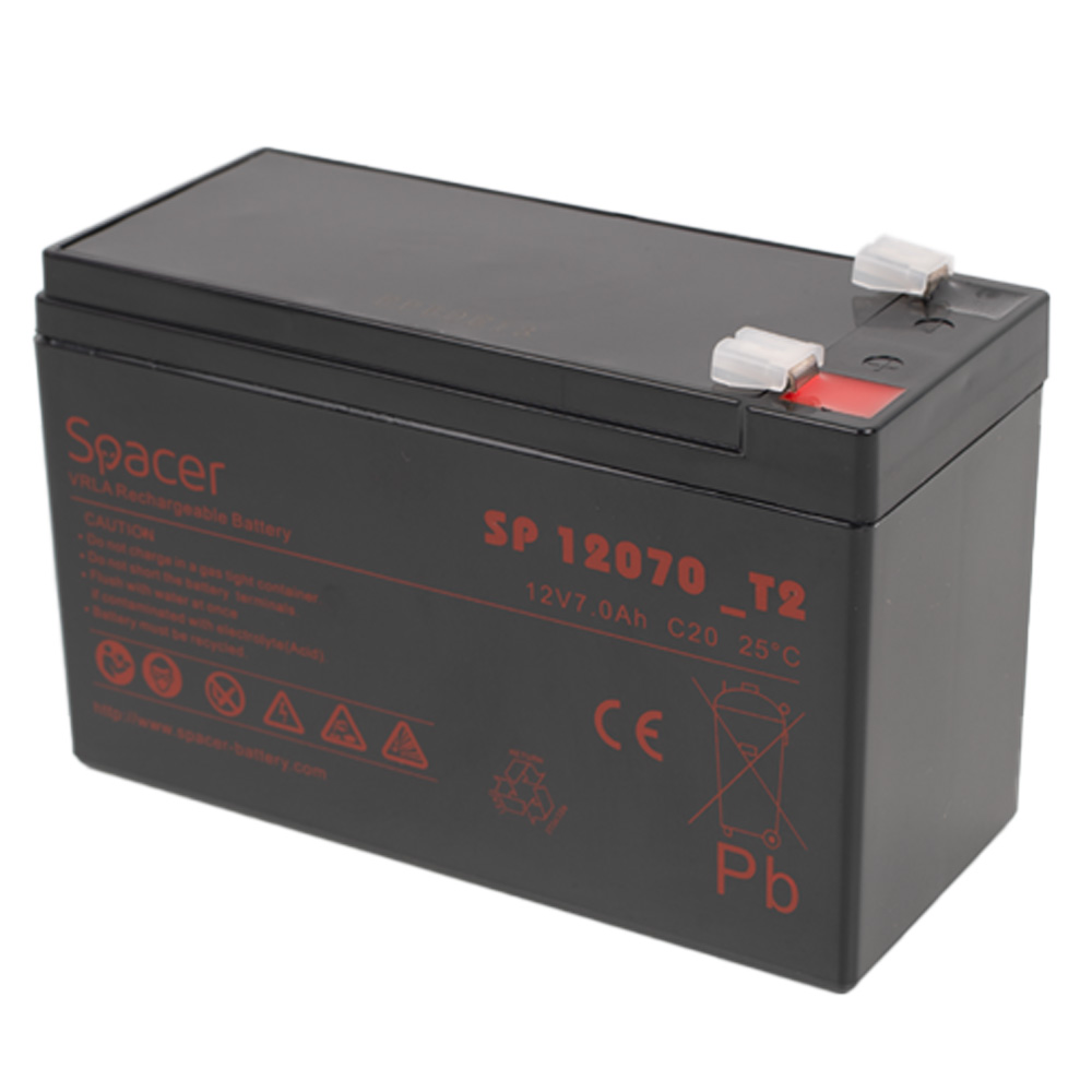 Electronice - ACUMULATOR UPS SPACER 12V /  7Ah, dimensiuni: 151x66x96mm, inaltime+terminal: 102mm, terminal F2(T2), Cod Produs: SP-BAT-12V7AH