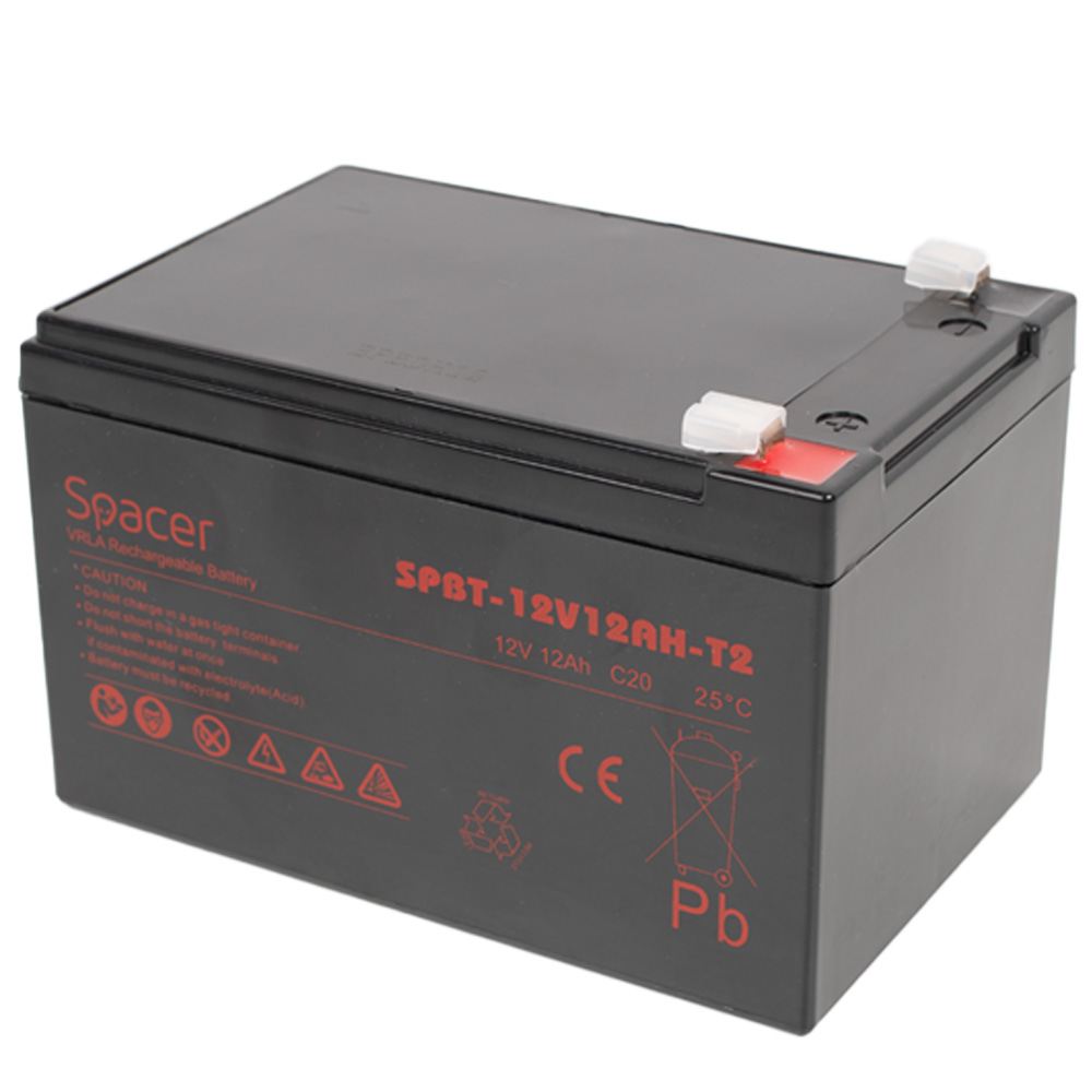 Electronice - ACUMULATOR UPS SPACER 12V / 12Ah, dimensiuni: 152x99x96mm, inaltime+terminal: 101mm, terminal F2(T2), Cod Produs: SPBT-12V12AH-T2