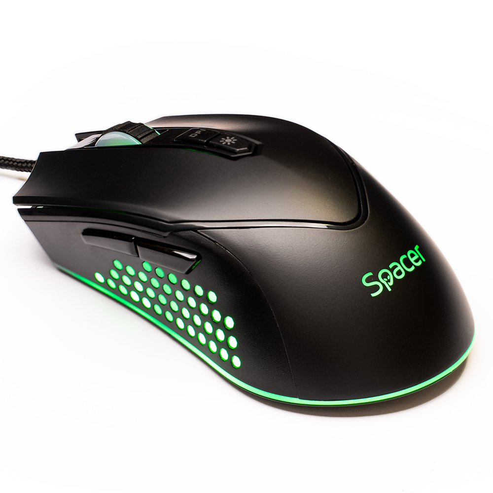Periferice - MOUSE Spacer - gaming, gaming, cu fir, USB, optic, 12.000 dpi, butoane/scroll 7/1, iluminare RGB, negru, Cod Produs: SPGM-ALIEN-NOVA