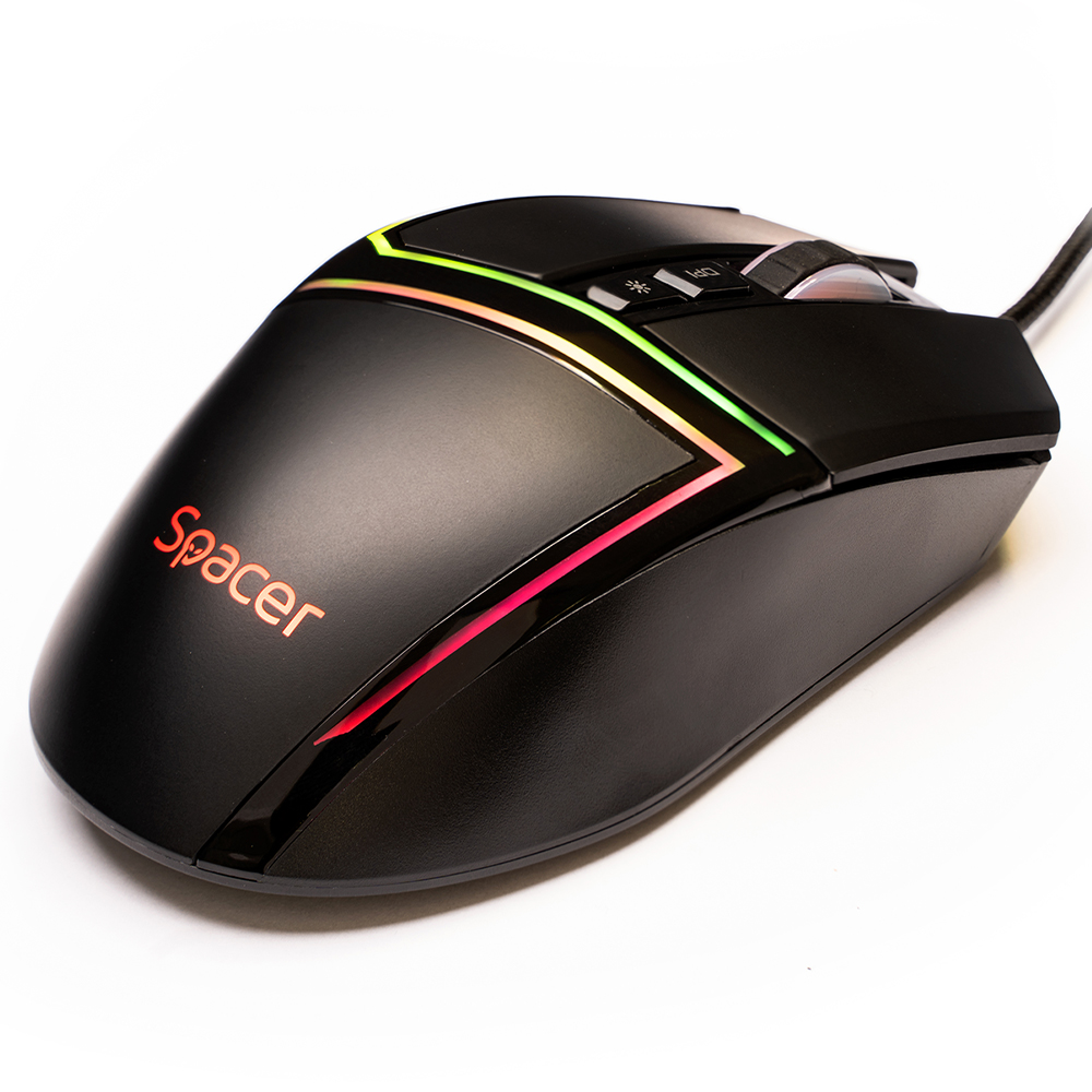 MOUSE Spacer - gaming, gaming, cu fir, USB, optic, 12.000 dpi, butoane/scroll 7/1, iluminare RGB, negru, Cod Produs: SPGM-ALIEN-PRO [2]