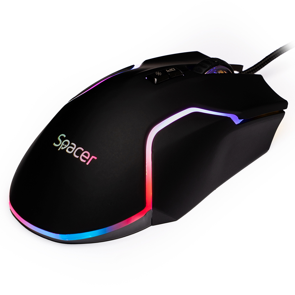 MOUSE Spacer - gaming, gaming, cu fir, USB, optic, 12.000 dpi, butoane/scroll 8/1, iluminare RGB, negru, Cod Produs: SPGM-ALIEN-RACE [2]