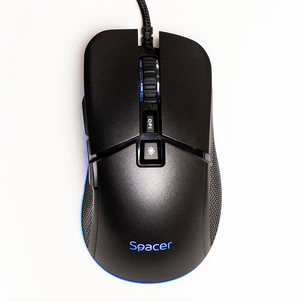 MOUSE Spacer - gaming, gaming, cu fir, USB, optic, rezolutie selectabila max. 8.000 dpi, butoane/scroll 7/1, iluminare RGB, negru, Cod Produs: SPGM-PULSAR-PRO [1]