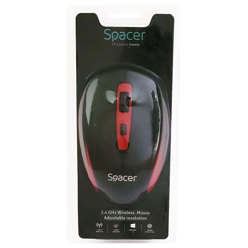 MOUSE Spacer, PC sau NB, wireless, 2.4GHz, optic, 1600 dpi, butoane/scroll 4/1, negru cu rosu, baterii incluse 2x AAA, ambalaj blister, Cod Produs: SPMO-WS01-BKRD [4]