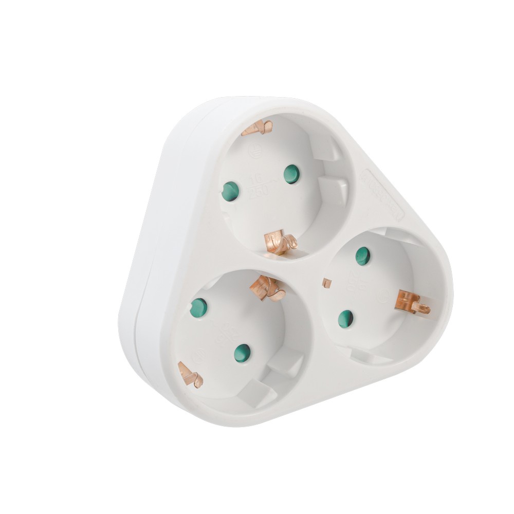 Electronice - Triplu Stecher SPACER, Schuko, max 3500W, 16A, protectie copii, 3 prize Schuko, 1 stecher Schuko, Cod Produs: SPMS-3-WH