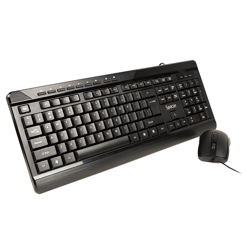 Periferice - KIT wired  SPACER, tastatura cu fir  multimedia 104 taste (+ 9 taste multimedia) + mouse rezolutie max.1600dpi, 4 butoane, rotita scroll, black Cod Produs: SPOK-WD-02