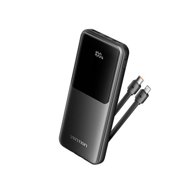 Electronice - POWER BANK Vention 10.000 mAh, 22.5W PD 20W, QC, &nbsp;1x USB-C, 2x USB-A, 1x micro USB (doar pt incarcare), cablu Ligtning si USB-C integrate, afisaj LED, cablu Lightning si USB-C integrate, 314g, ne