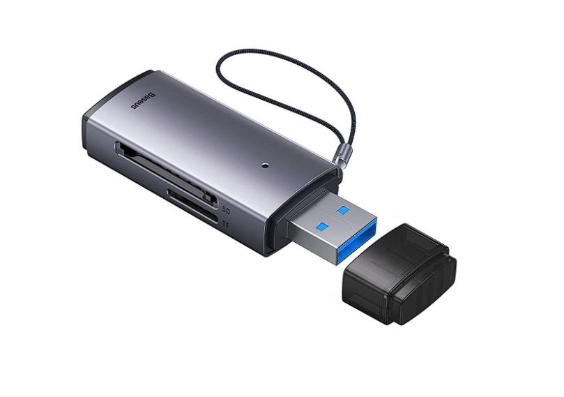 Cititoare carduri - CARD READER extern Baseus Lite, interfata USB 3.0, citeste/scrie: SD, microSD viteza pana la 480Mbps,  suporta carduri maxim 512 GB, metalic, gri Cod Produs: WKQX060013