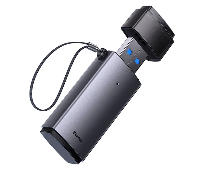 CARD READER extern Baseus Lite, interfata USB 3.0, citeste/scrie: SD, microSD viteza pana la 480Mbps,  suporta carduri maxim 512 GB, metalic, gri Cod Produs: WKQX060013 [1]