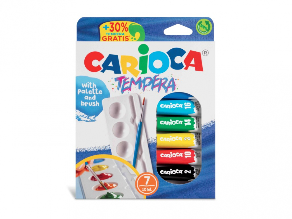 Acuarele tempera Carioca 7 culori 10 ml cu tavita si pensula [1]