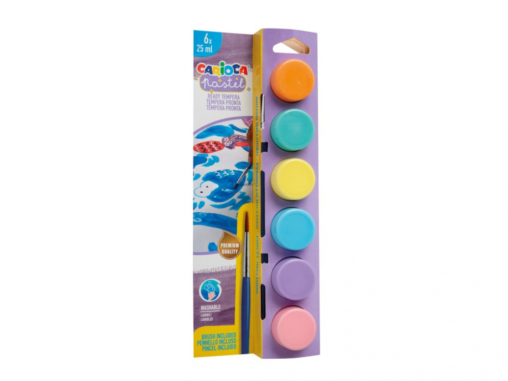Acuarele tempera Carioca Pastel 6 culori x 25 ml + pensula pe blister [1]