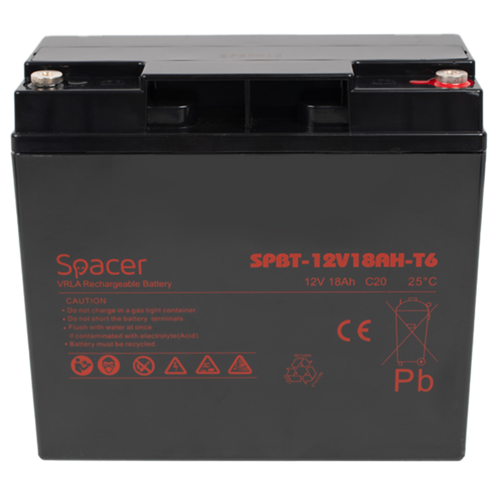ACUMULATOR UPS SPACER 12V / 18Ah, dimensiuni: 181x77x167mm, inaltime+terminal: 167mm, terminal F6(T6), Cod Produs: SPBT-12V18AH-T6 [2]