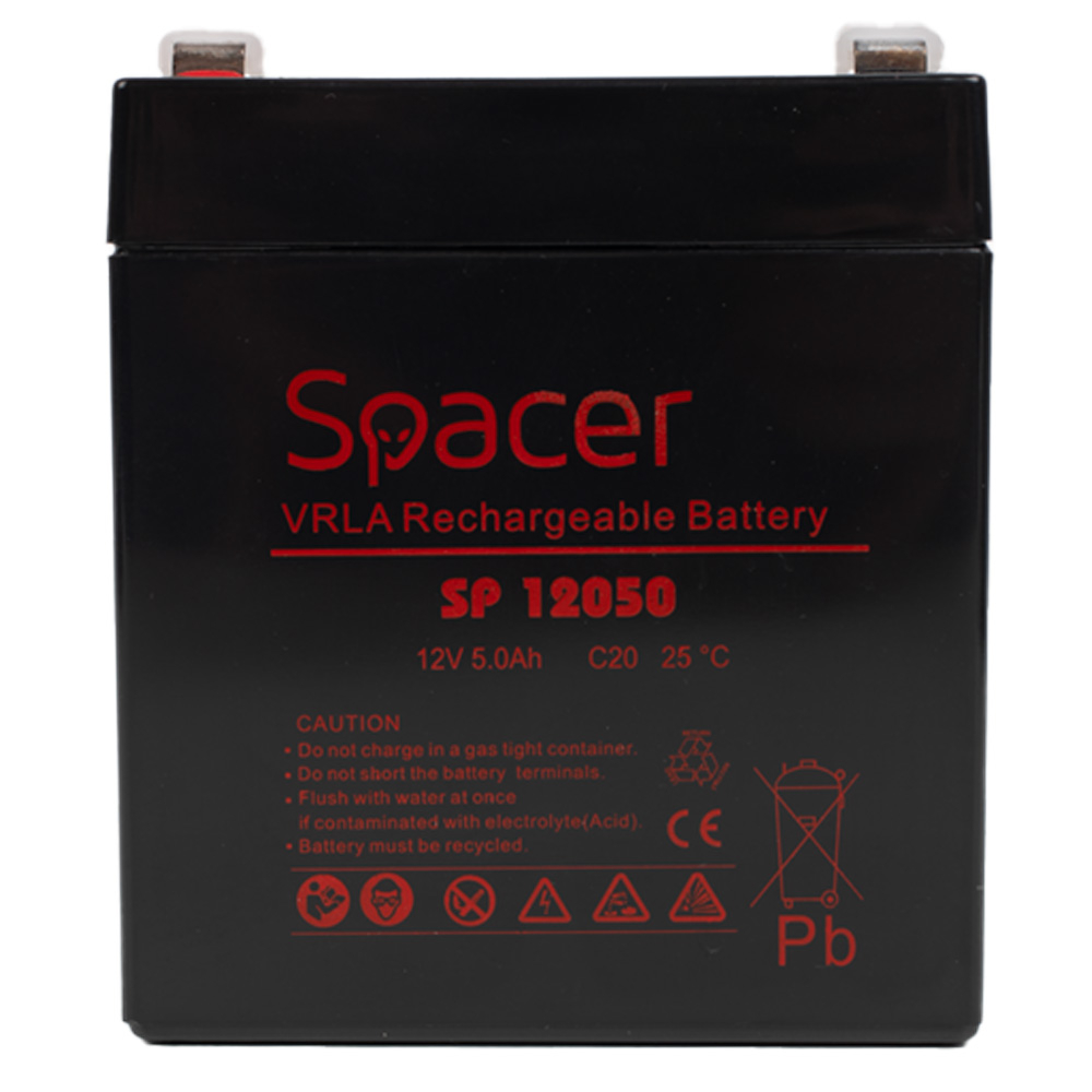 ACUMULATOR UPS SPACER 12V /  5Ah, dimensiuni: 90x70x101mm, inaltime+terminal: 107mm, terminal F2(T2), Cod Produs: SP-BAT-12V5AH [2]