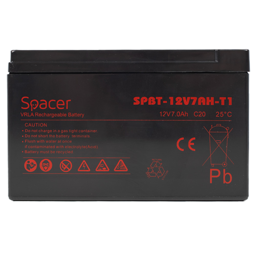 ACUMULATOR UPS SPACER 12V /  7Ah, dimensiuni: 151x66x96mm, inaltime+terminal: 102mm, terminal F1(T1), pt. sisteme de securitate, Cod Produs: SPBT-12V7AH-T1 [2]