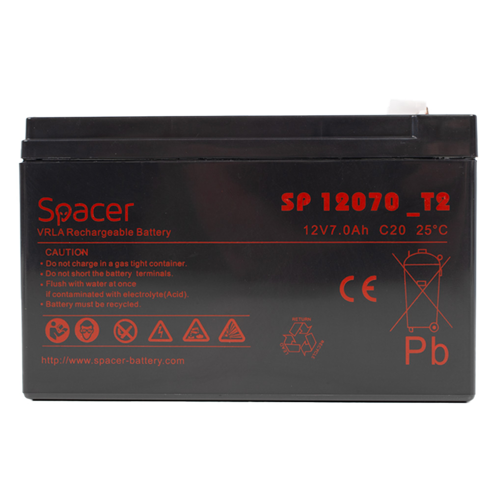 ACUMULATOR UPS SPACER 12V /  7Ah, dimensiuni: 151x66x96mm, inaltime+terminal: 102mm, terminal F2(T2), Cod Produs: SP-BAT-12V7AH [2]
