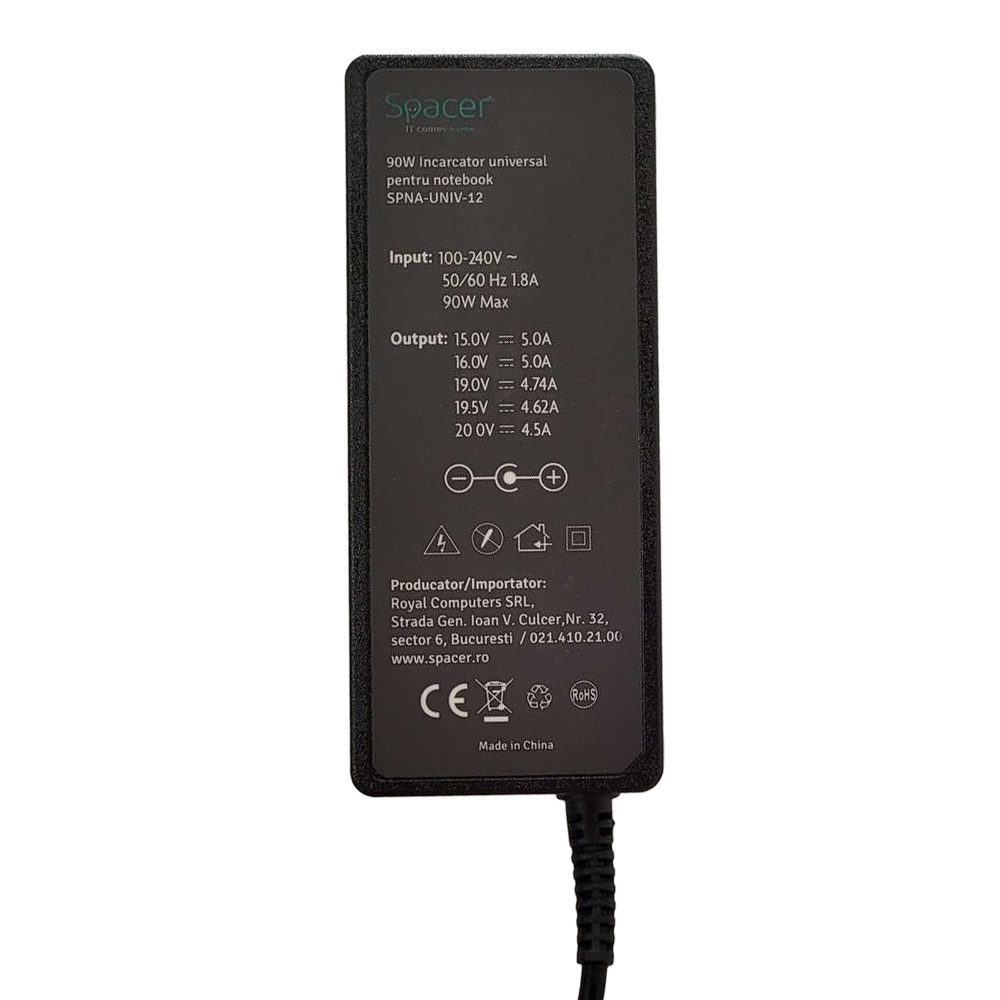ALIMENTATOR Notebook Universal AC-DC ,  SPACER ,  90W comutare automata tensiune - compatibil cu majoritatea NB ,  12 tipuri de mufe ,  DC15/16/19/19.5/20V ,  Cod Produs: SPNA-UNIV-12 [4]