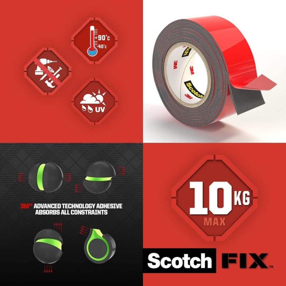 Banda dublu adeziva montare exterior, 19 mm x 1,5 m 3M Scotch-Fix™ Extreme [4]