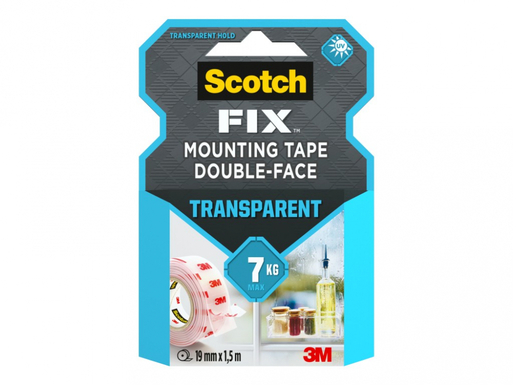 Banda dublu adeziva transparenta pentru montare, 19 mm x 1,5 m, 3M Scotch-Fix™ [1]