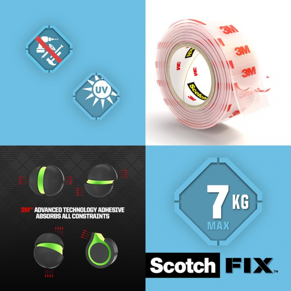 Banda dublu adeziva transparenta pentru montare, 19 mm x 1,5 m, 3M Scotch-Fix™ [5]
