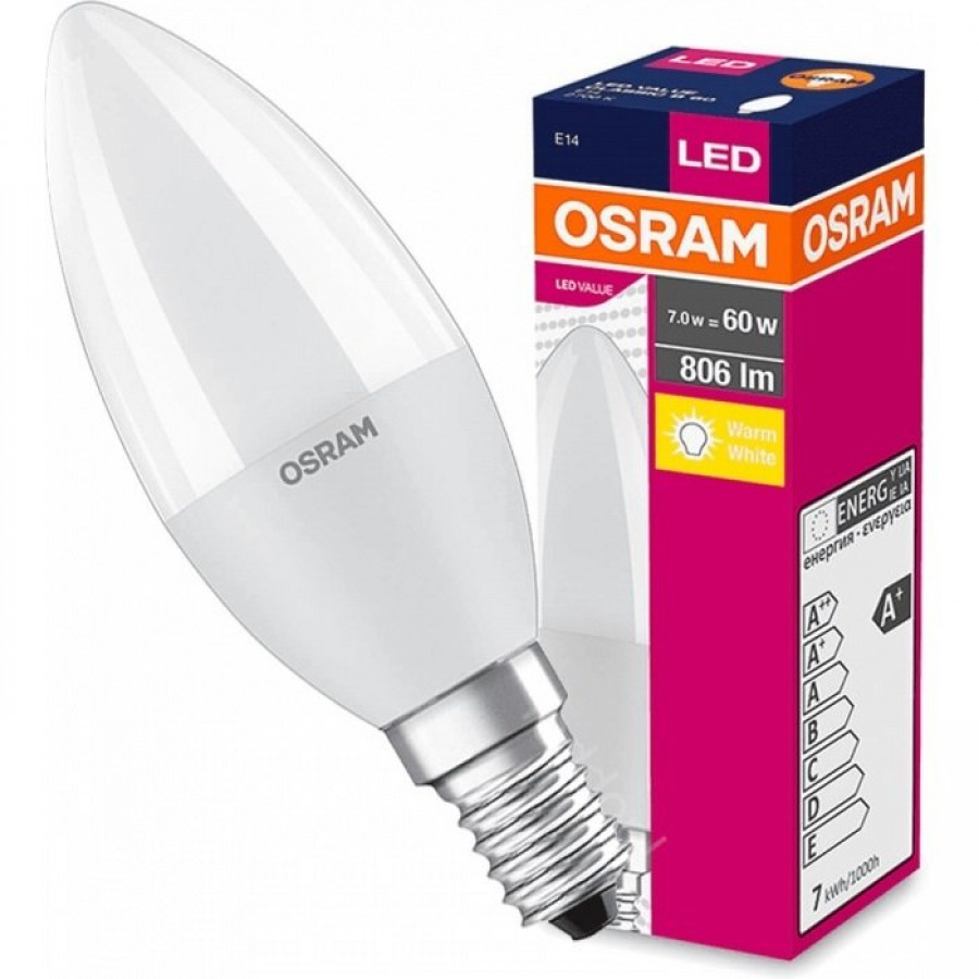 BEC LED Osram ,  soclu E14 ,  putere 7W ,  forma lumanare ,  lumina alb calda ,  alimentare 220 - 240 V ,  Cod Produs: 4058075152915 [2]