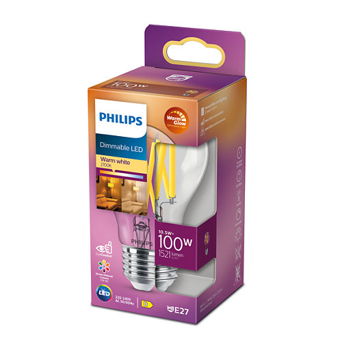 BEC LED Philips ,  soclu E27 ,  putere 10.5W ,  forma clasic ,  lumina alb calda ,  alimentare 220 - 240 V ,  Cod Produs: 8719514324077 [2]