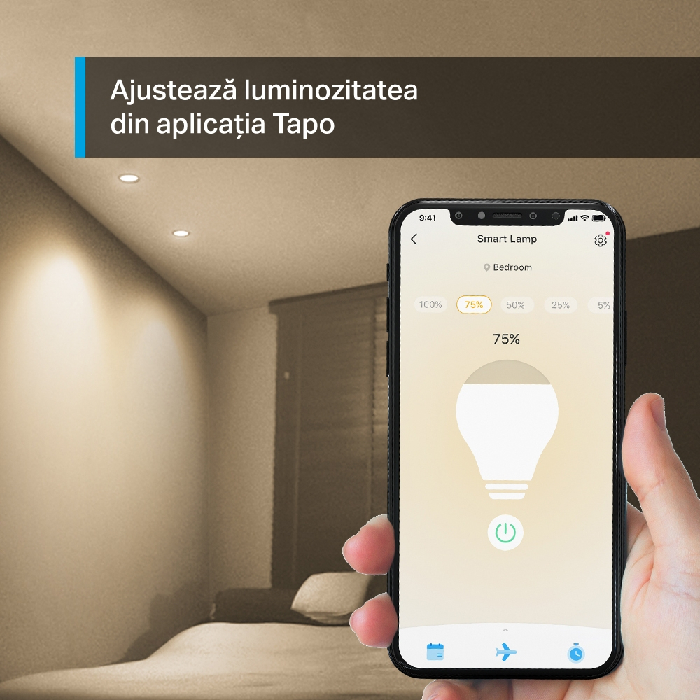 BEC LED wireless TP-LINK ,  350lm ,  2.9W ,  fasung GU10 ,  lumina calda 2700K  ,  control prin smartph.cu apl.Tapo ,  ajustare automata a luminii in fct. de mom zilei Cod Produs: Tapo L610 [4]