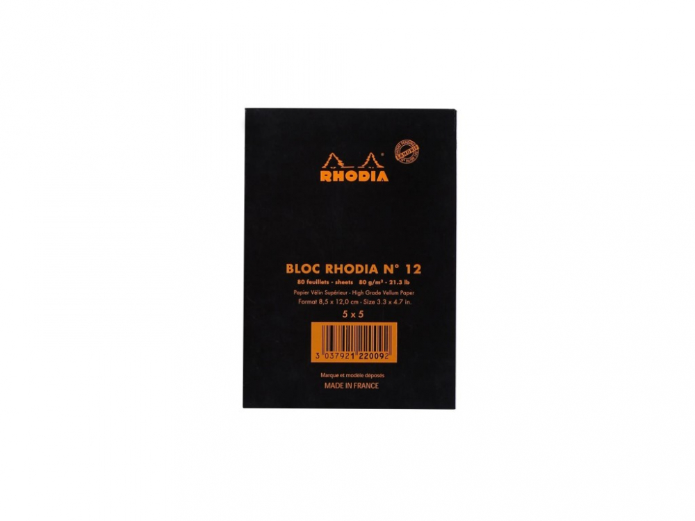 Blocnotes 8,5 x 12 cm, capsat, 80 file, N°12, Rhodia Basic, negru [3]