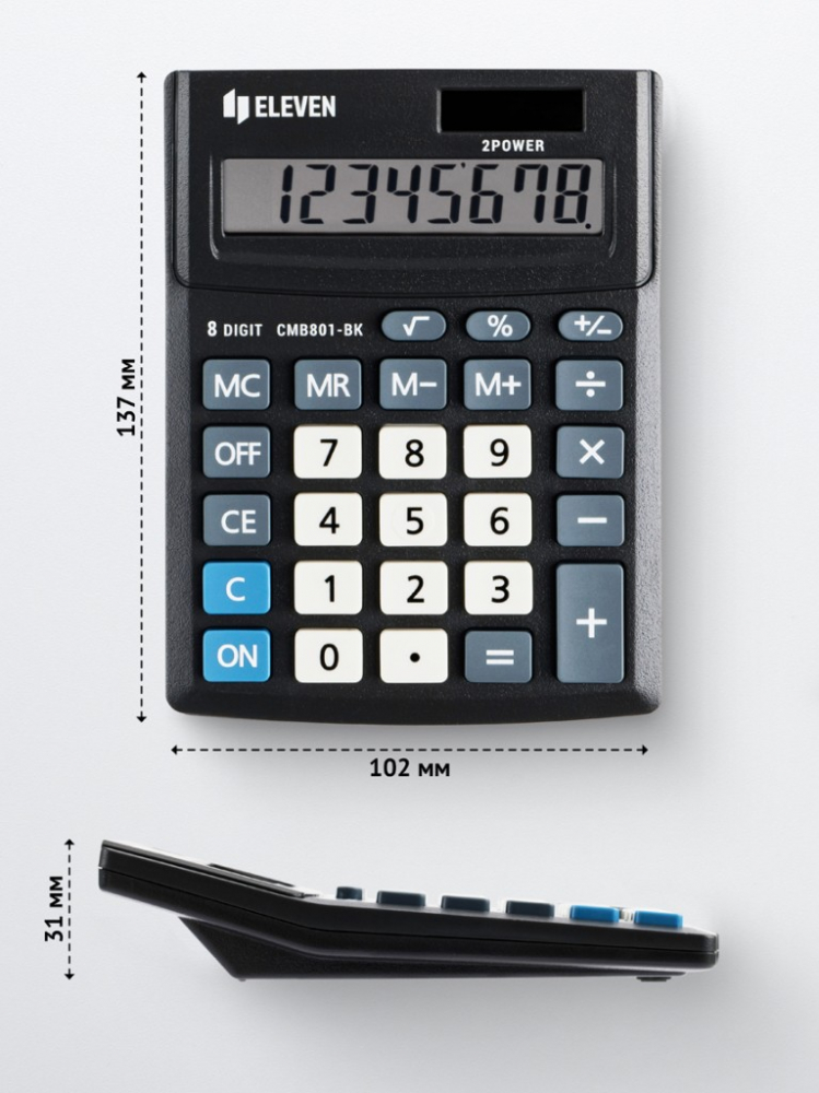 Calculator de birou 8 digiti, 137 x 102 x 31 mm, Eleven CMB801-BK [2]