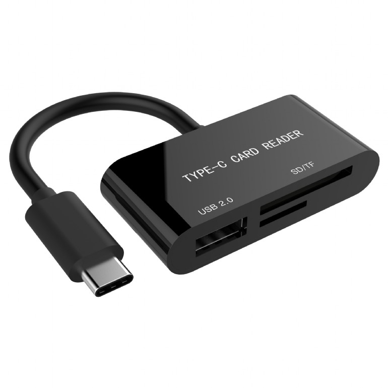 CARD READER extern GEMBIRD ,  2 in 1 ,  interfata USB Type C ,  citeste/scrie: SD ,  micro SD; adaptor USB Type C la USB (M)(pt. stick USB); plastic ,  negru ,  Cod Produs: UHB-CR3-02 [1]