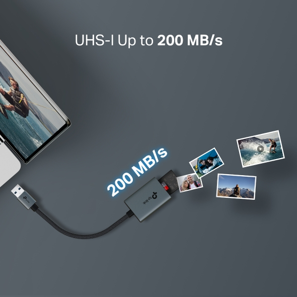 CARD READER extern TP-Link ,  interfata USB 3.0 ,  citeste/scrie: SD si microSD ,  suporta carduri maxim 1 TB ,  lungime cablu 15 cm ,  metalic ,  gri Cod Produs: UA430 [7]