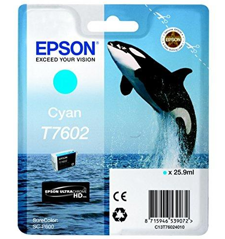 Cartus Cerneala Original Epson Cyan, T7602, pentru Epson SureColor SC-P600, 25.9ml, (timbru verde 0.15 lei),  "C13T76024010" [1]