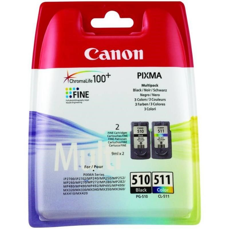 Combo-Pack  Original Canon Black/Color, PG-510/CL-511, pentru Pixma IP2700|MP230|MP240|MP250|MP260|MP270|MP280|MP282|MP480|MP490|MP495|MX320|MX330|MX340|MX350|MX360|MX410|MX420, , (timbru verde 0.3 le [1]