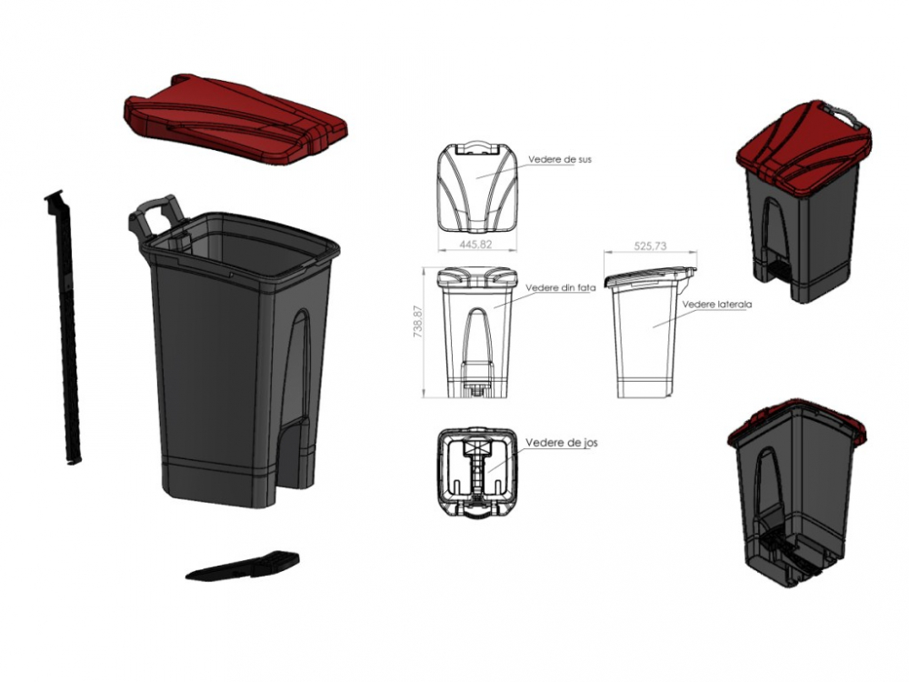 Cos de gunoi reciclare selectiva cu pedala 70 L corp gri capac color [2]