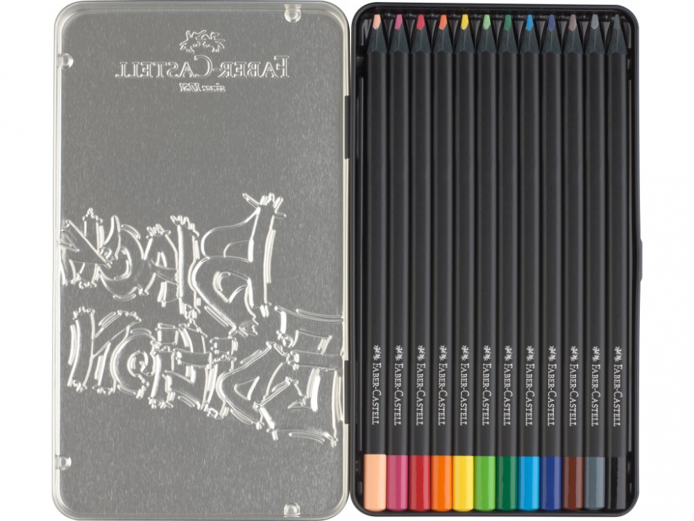 Creioane colorate triunghiulare black edition cutie metal Faber-Castell 12 culori/set [2]